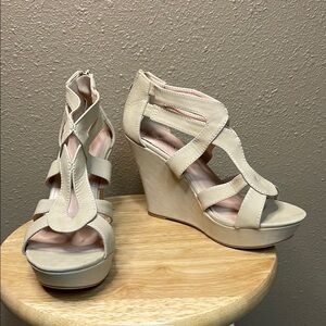 Beige Wedge Open Toe Platform Sandals
